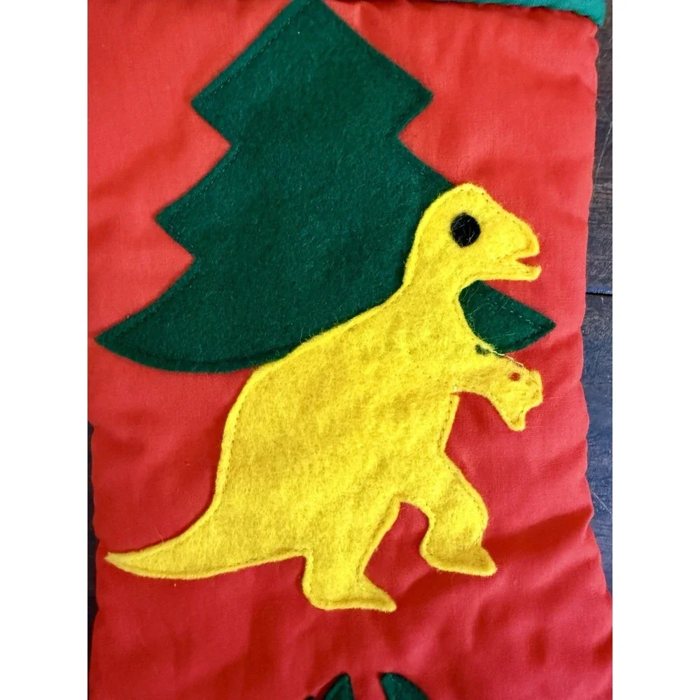 Handmade Dinosaur Christmas Stocking Felt Appliqué Red‎ Blue 18